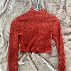 Rust orange mock neck long sleeve crop top